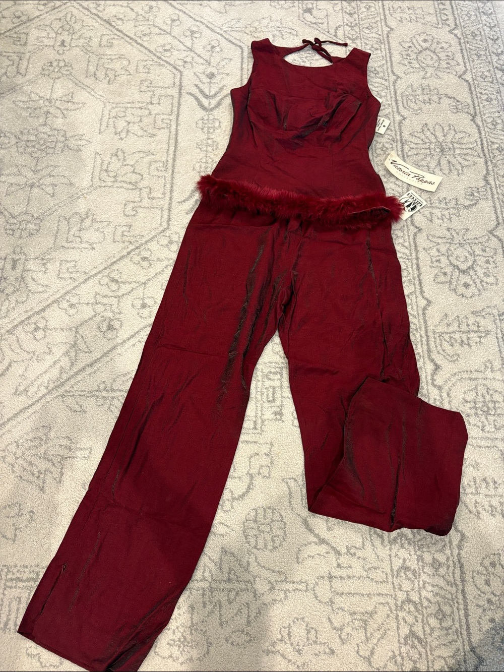Amazing Vintage NWT Victoria Pappas Fur pants set with open back, Top 8/Pants 10